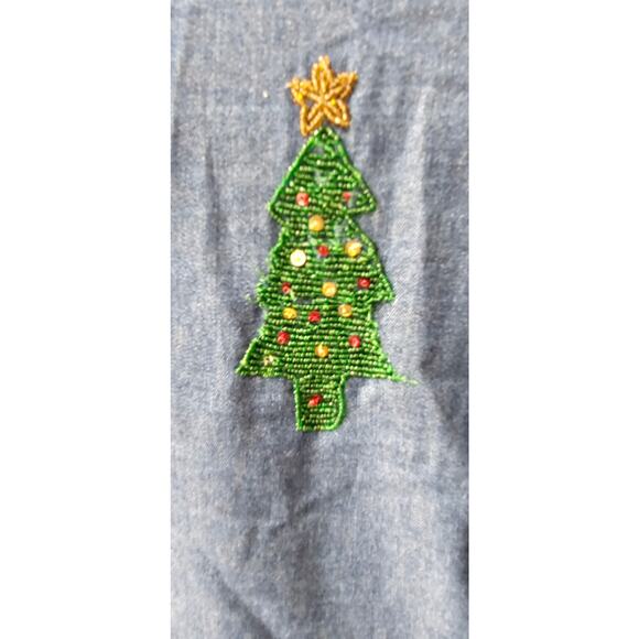 Vintage Carrie Allen Denim Embellished Christmas Tree Button Shirt Top Small - Picture 6 of 7